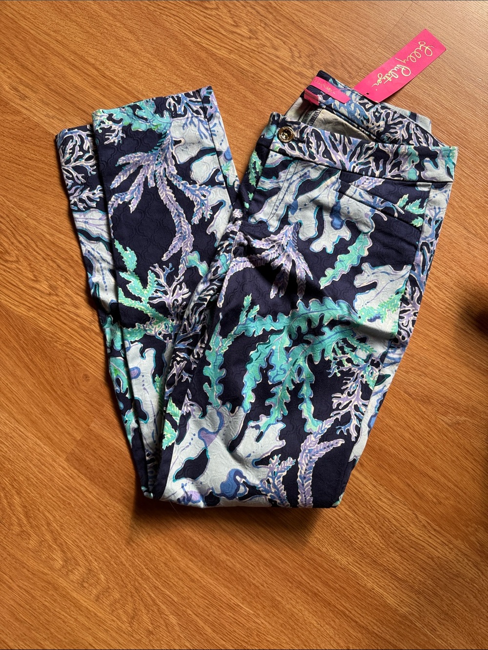 Lilly Pulitzer Navy Seaweed Print Straight Leg Pants